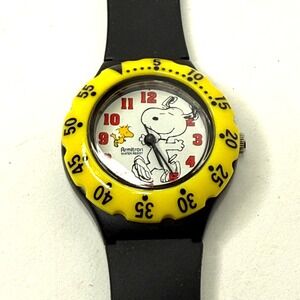 Armitron Peanuts Snoopy White Dial Black Silicone Band Watch 900/241 2035